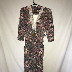 Vintage Floral S.L Fashion Dress-Sz 8-Vintage Belted Dress